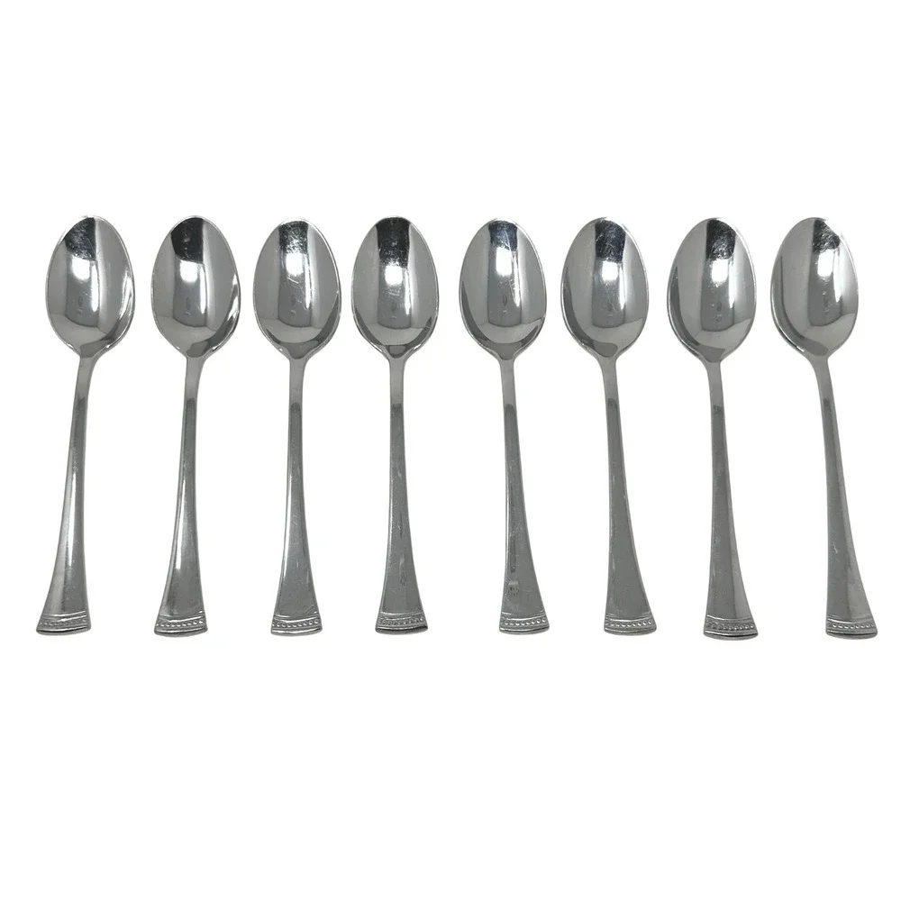 Lenox Portola 18/10 Stainless Steel Teaspoons Set of 8 Glossy Beaded Flatware